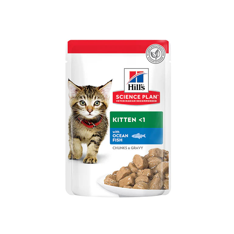 HillsScience Plan Tender Chunks In Gravy Kitten With Ocean Fish Pouches - 85gx12 (Best Before 03-2026)