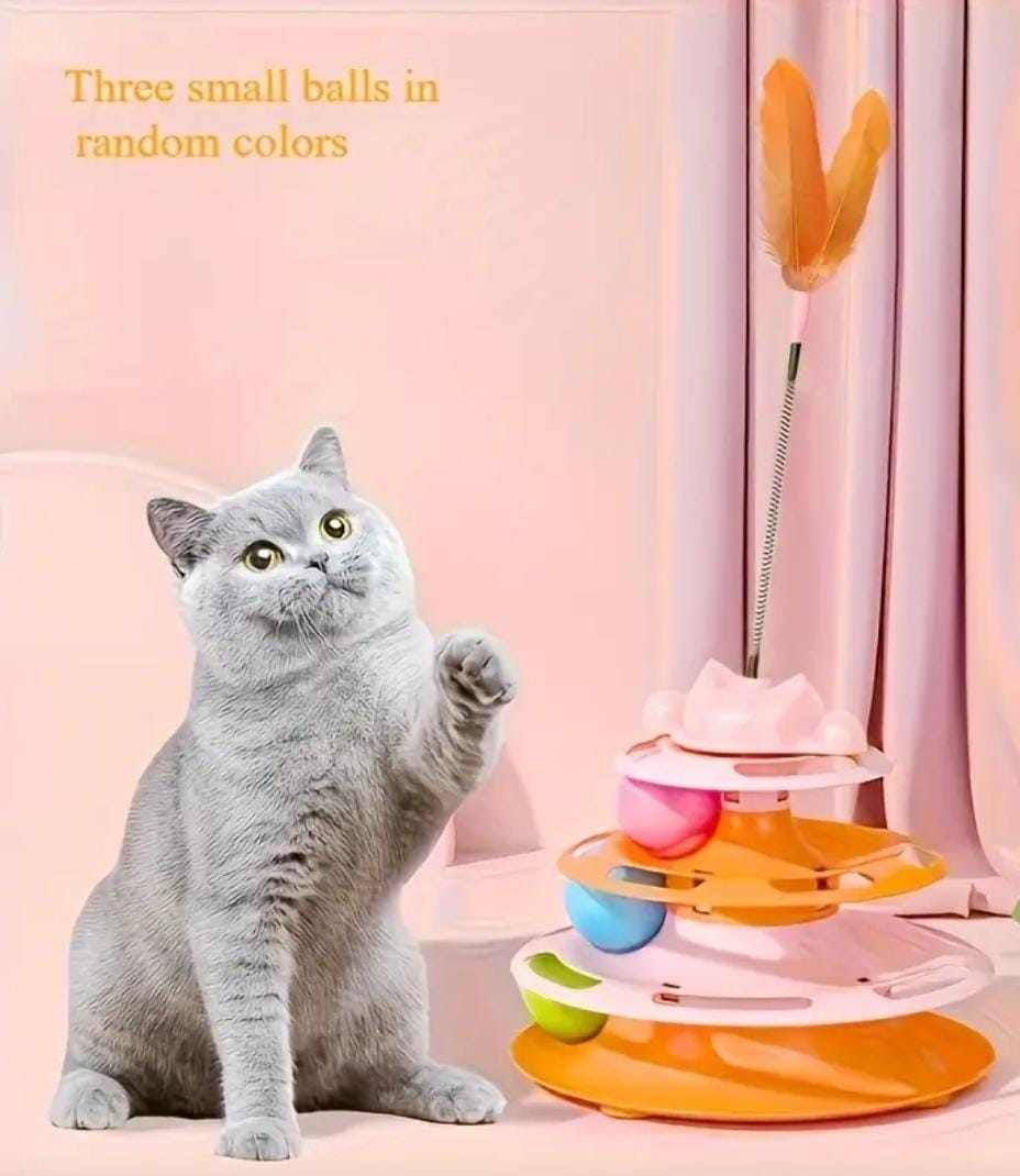 Indoor Cat Interactive Toy with Artificial Feathers and Three Small Balls