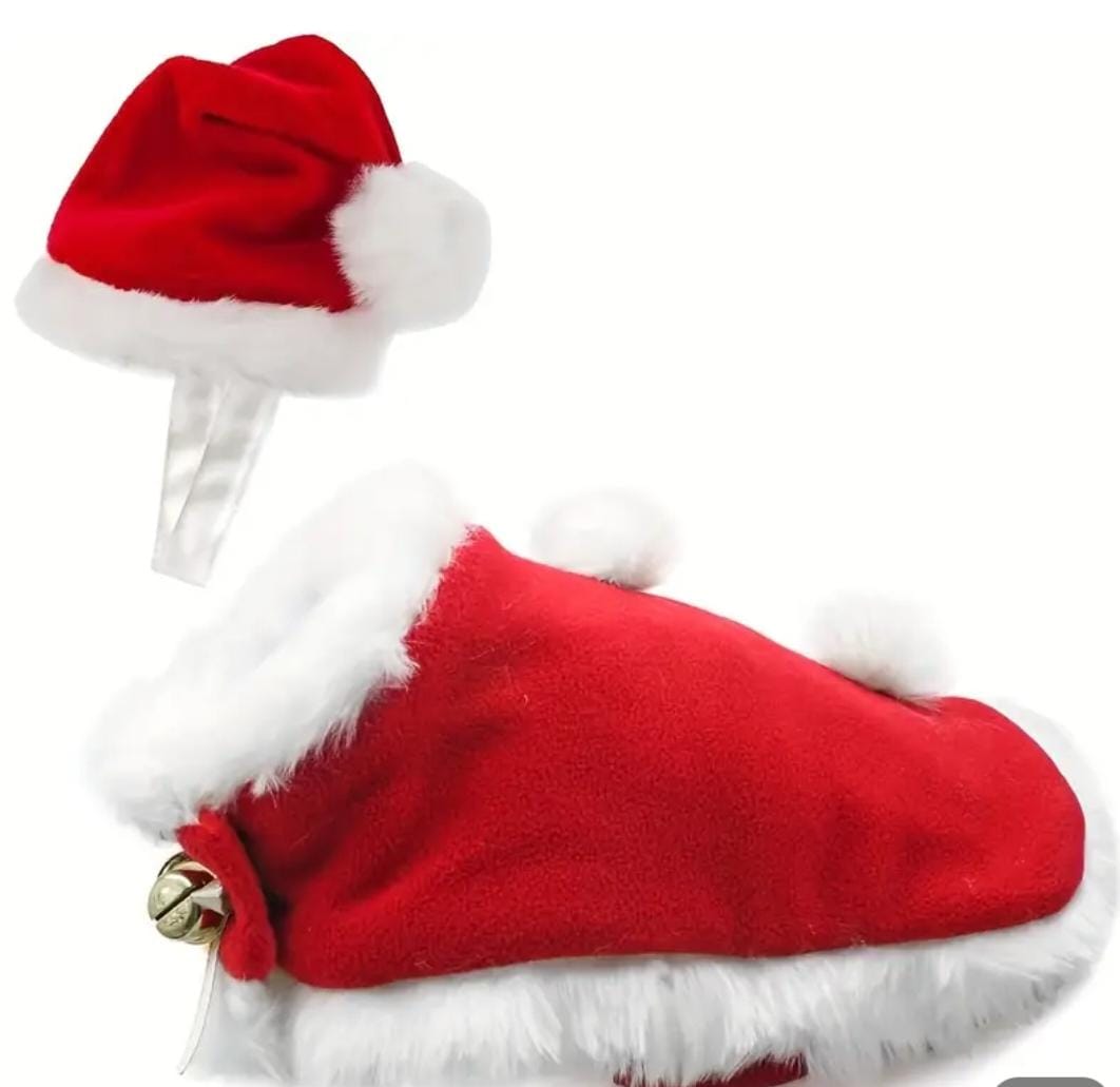 2pcs Festive Cat & Small Dog Christmas Costume Set