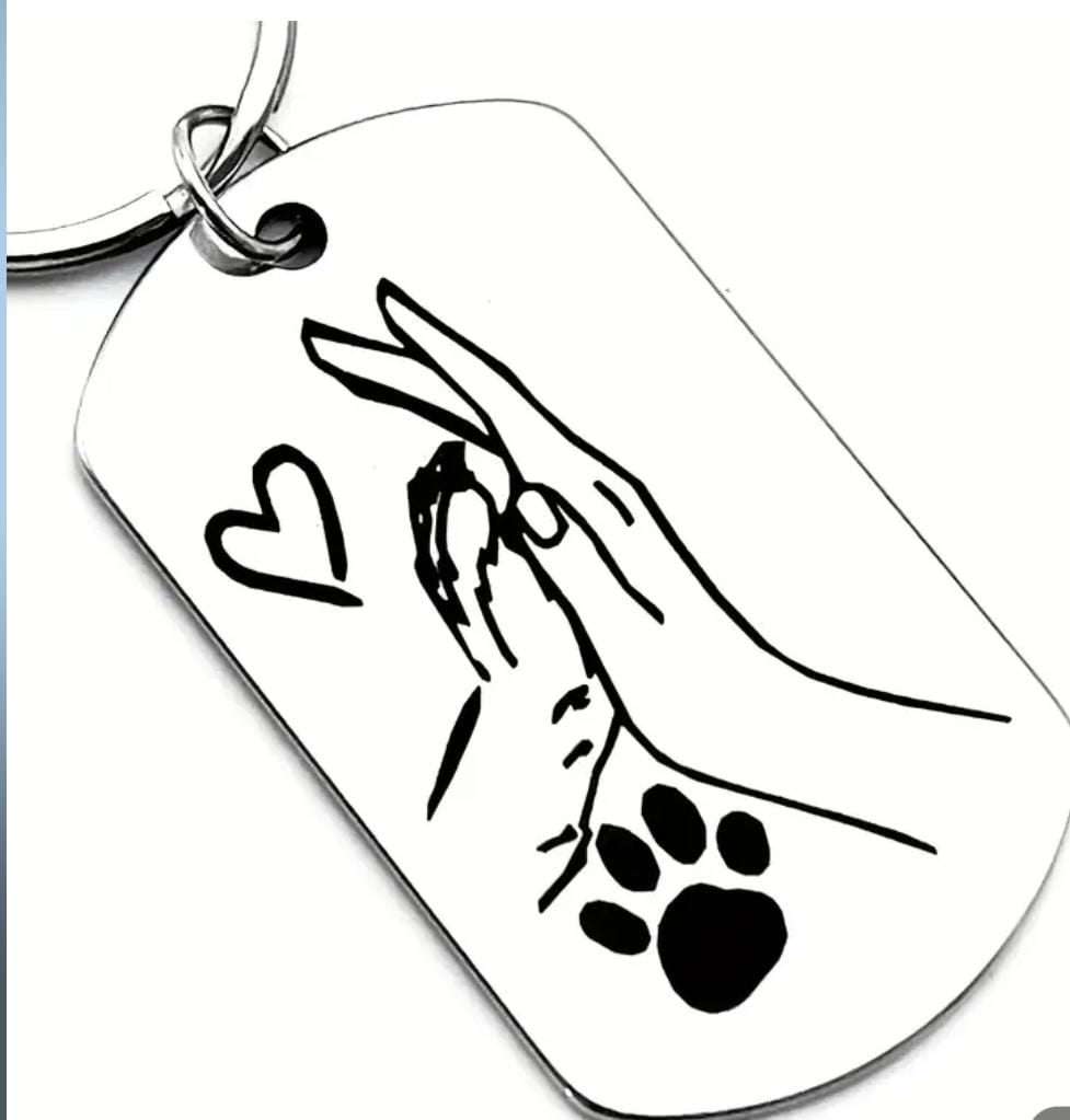 Stainless Steel Keychain with Heart & Paw Print Design