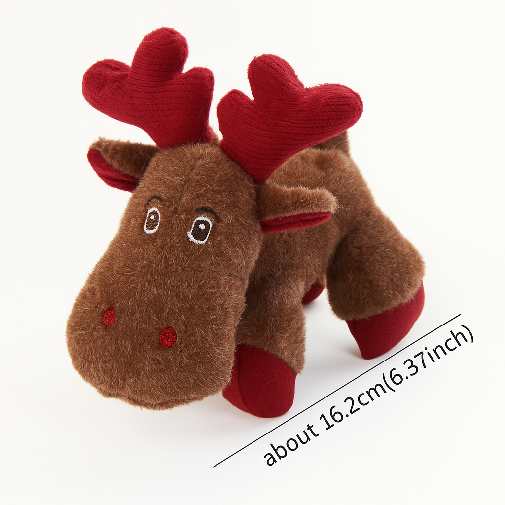 Reindeer Antlers Cute Expression Embroidered Donut-Shaped Brown Pet Squeaky Toy