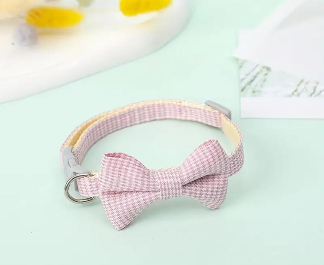 Adjustable Plaid Cat Collar with Bow Tie