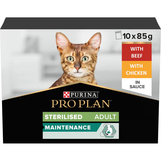 Purina Pro Plan Sterilised Maintenance Wet Cat Food With Chicken & Beef - Mix Flavor Pack Of 10x85g