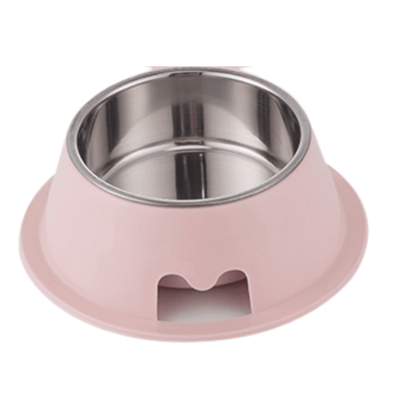 Pet Feedrer With Stainless Steel Bowl & Non Slip Rubber Bottom-13.5x6.6cm (Pink)