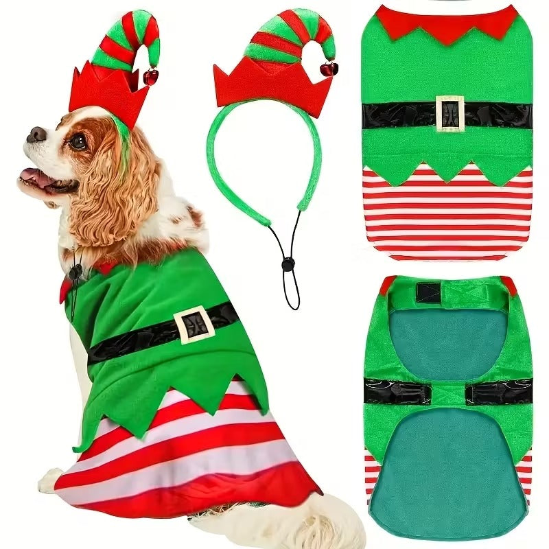 2pcs Christmas dog costume Fun Pet Dog Christmas pie headband + costume set