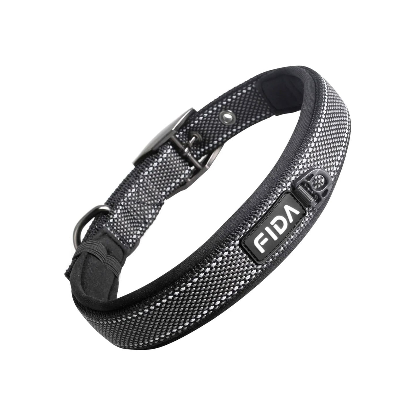 Fida Heavy Duty Adjustable Reflective Nylone Pet Collar in Black