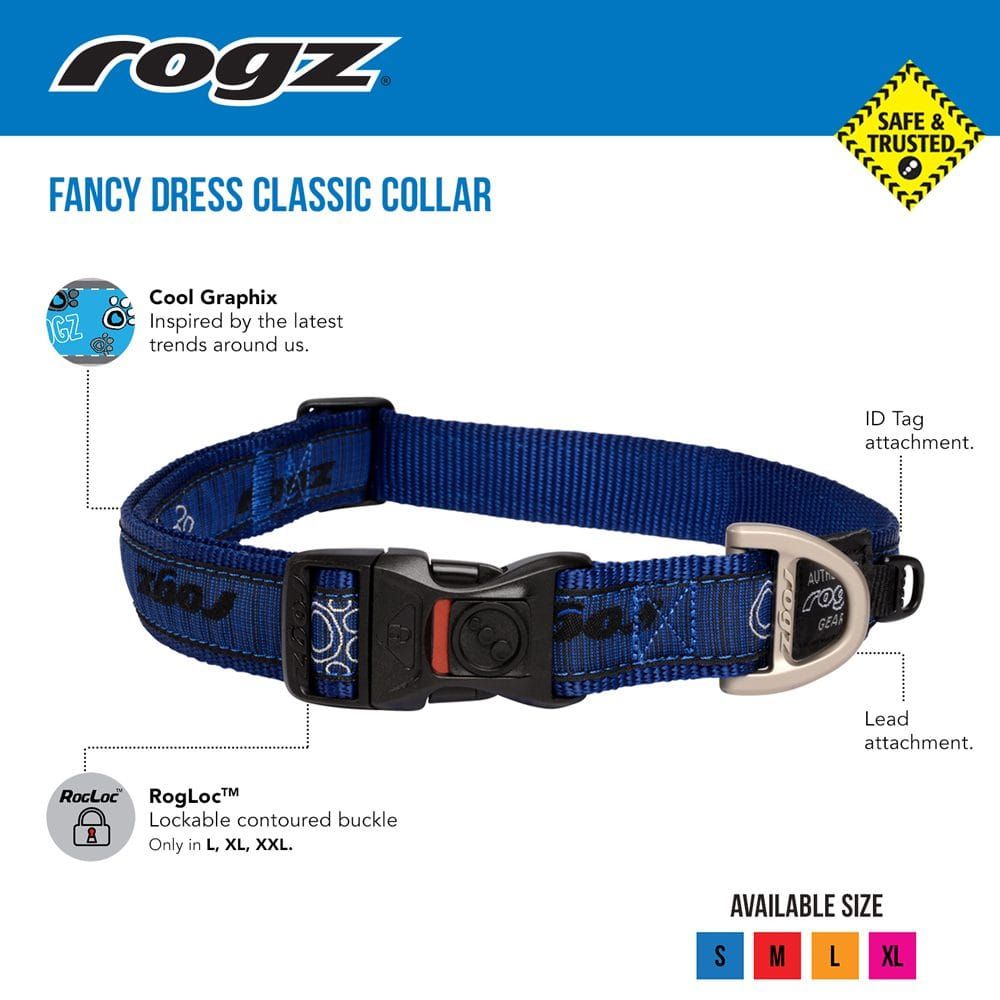Rogz FancyDress Classic Dog Collar Multi Bone - Large