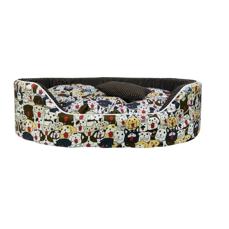Coco Kindi Washable Oval Shape Cotton Bed -Size #2 Dog Print