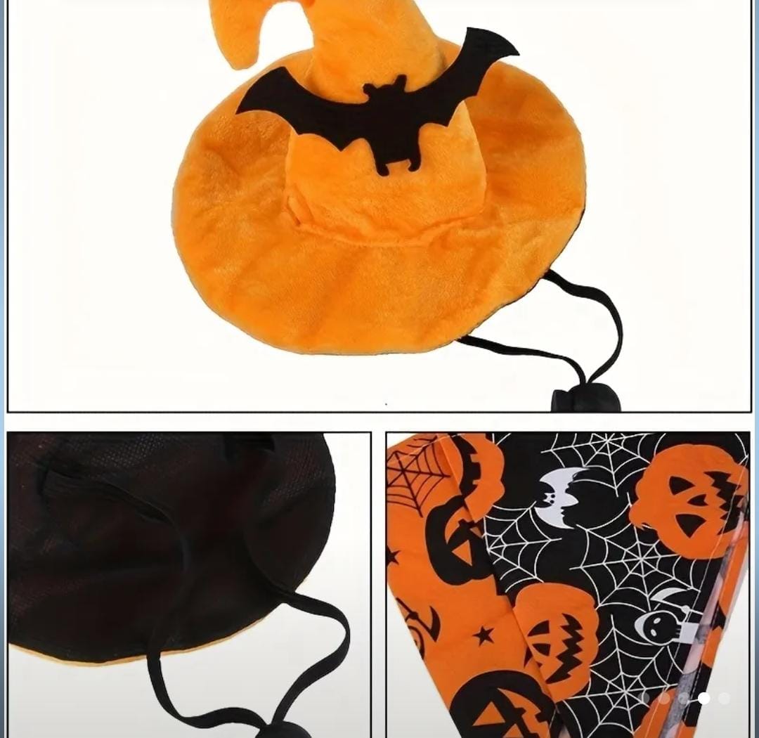 One Pet Spider Hat + Spider Pumpkin Scarf, Halloween Pet Costume Se