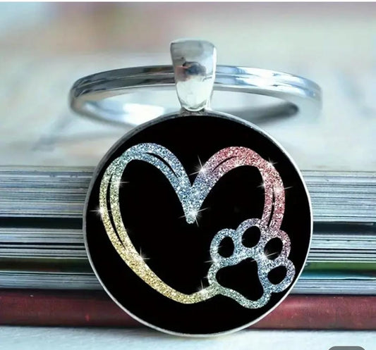 1pc Shiny Heart and Paw Print Design Theme Key Chain