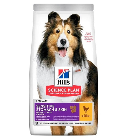 Hills Science Plan Sensitive Stomach & Skin Medium Adult Dry Dog Food With Chicken - 14kg