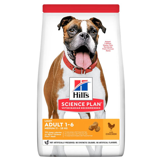 Hills Science Plan Light Medium Adult Dry Dog Food With Chicken - 2.5Kg (End of Aug Expiry)