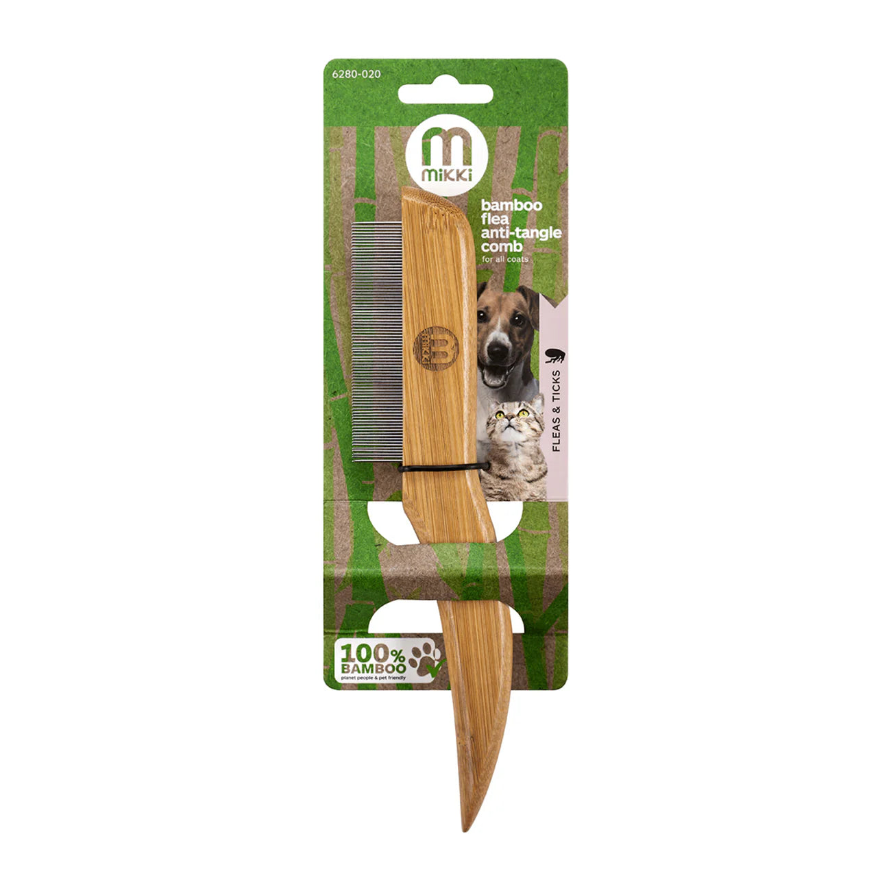 Mikki Bamboo Anti-Tangle Comb For Cats & Dogs - Flea