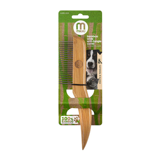 Mikki Bamboo Anti-Tangle Comb For Cats & Dogs - Wide
