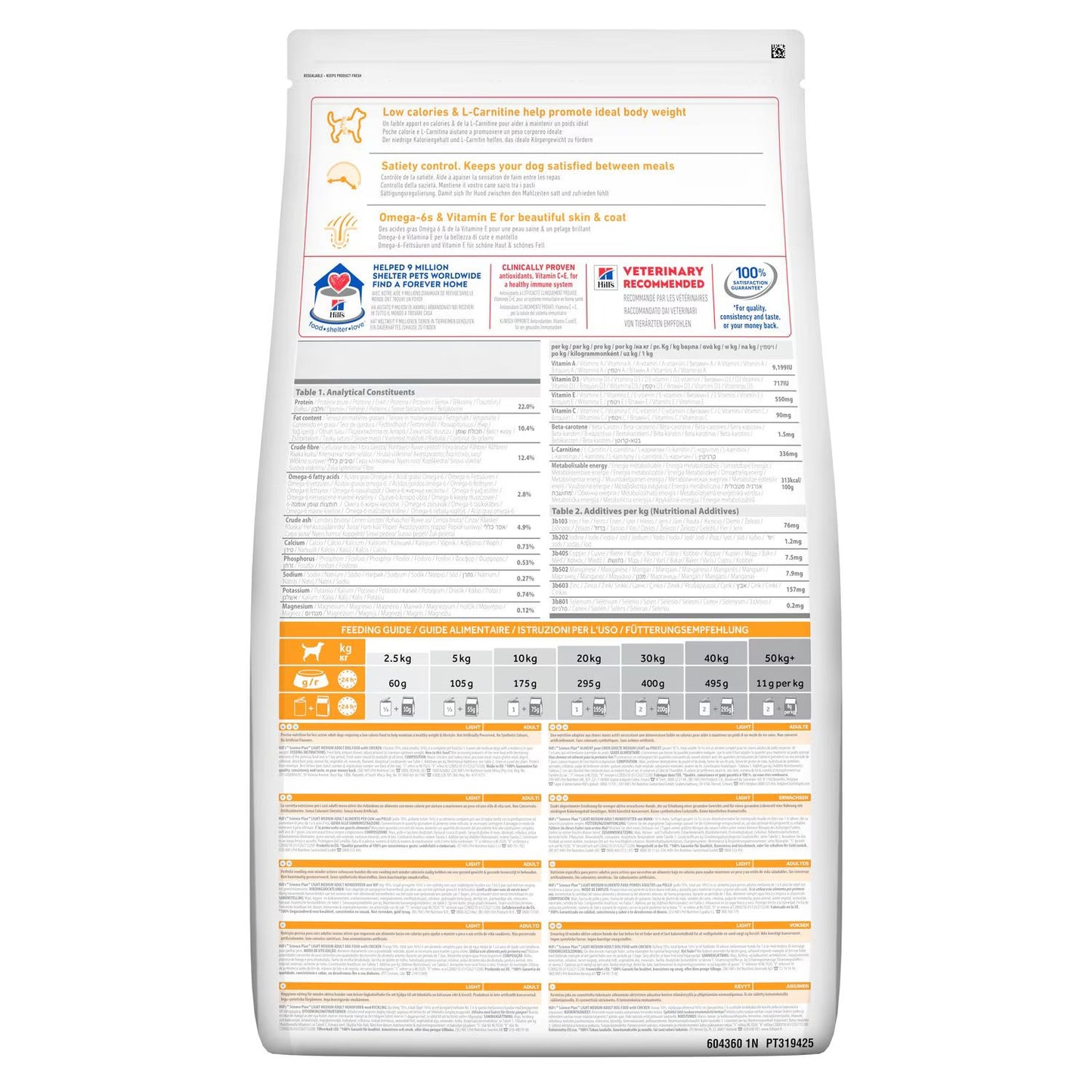 Hills Science Plan Light Medium Adult Dry Dog Food With Chicken - 2.5Kg (End of Aug Expiry)