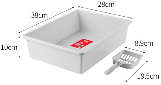 Cat Litter Tray with Scoop - White - M Size, 38 x 28 x 10 cm