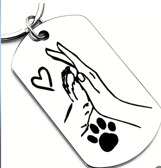 Stainless Steel Keychain with Heart & Paw Print Design