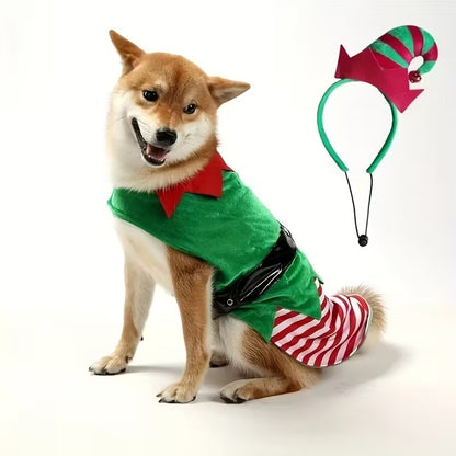 2pcs Christmas dog costume Fun Pet Dog Christmas pie headband + costume set