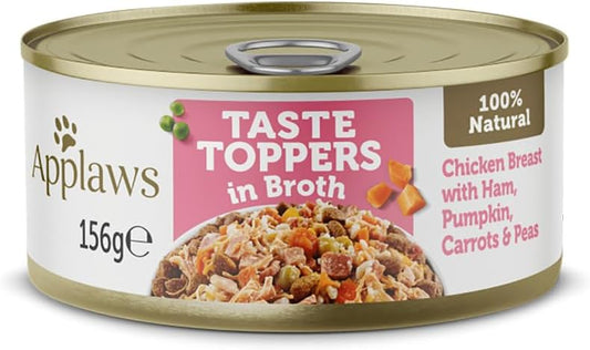 Applaws Taste Topper Broth chicken Ham Dog Tin-156G
