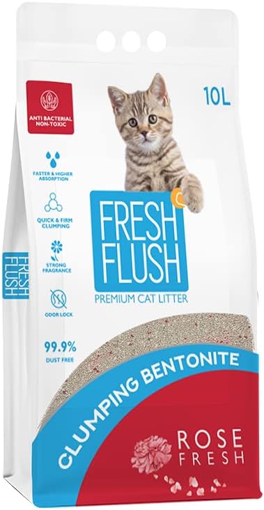 Fresh Flush Clumping Bentonite Cat Litter- Rose Fresh 10L