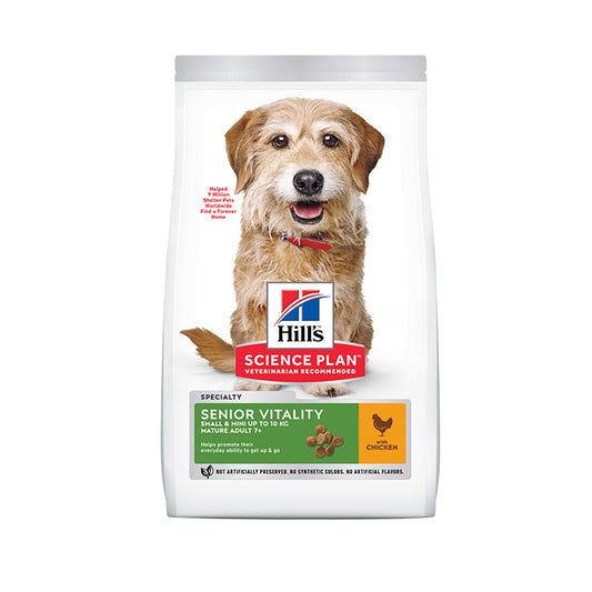 Hills Science Plan Senior Vitality Small & Mini Mature Adult Dry Dog Food With Chicken & Rice - 1.5Kg