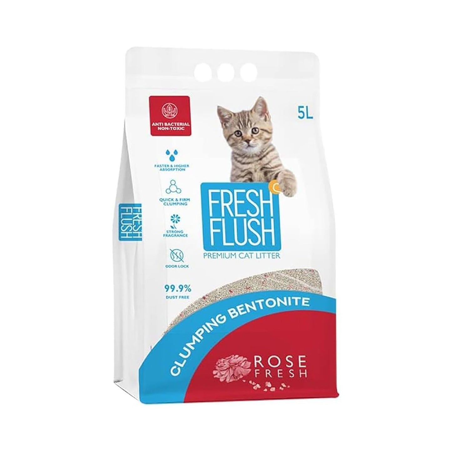 Fresh Flush Clumping Bentonite Cat Litter- Rose Fresh 5L