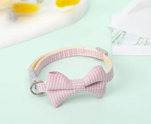 Adjustable Plaid Cat Collar with Bow Tie