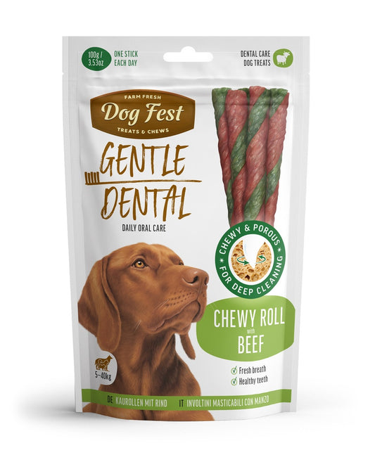 Dog Fest Dental Treats For Adult Dogs Chewy Rolls With Beef Flavour- 100G