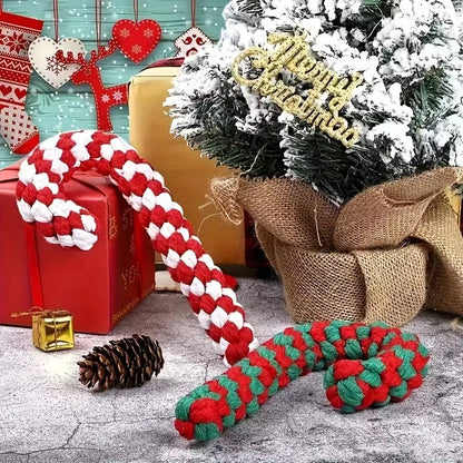 2pcs Festive Christmas Candy Cane Dog Chew Toys
