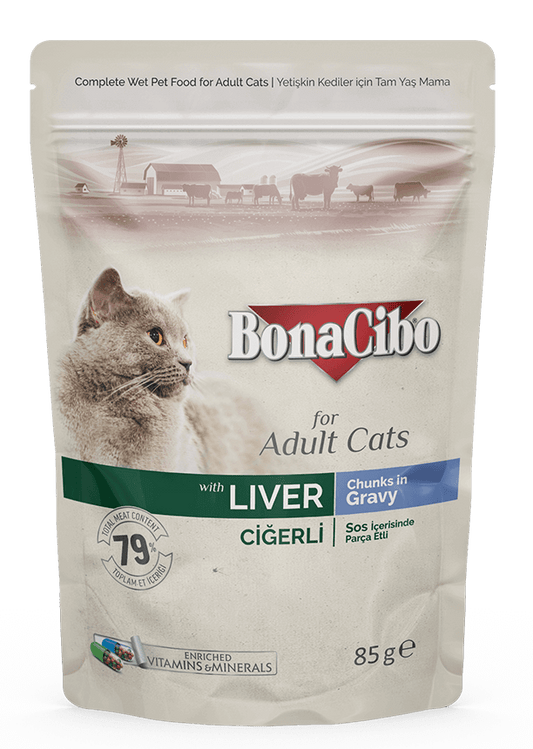 BonaCibo Liver chunks in Gravy Adult Wet Cat Food