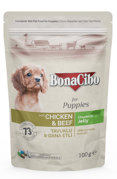 BonaCibo Chicken & Beef Chunks in Jelly for Puppies Wet Dog Food