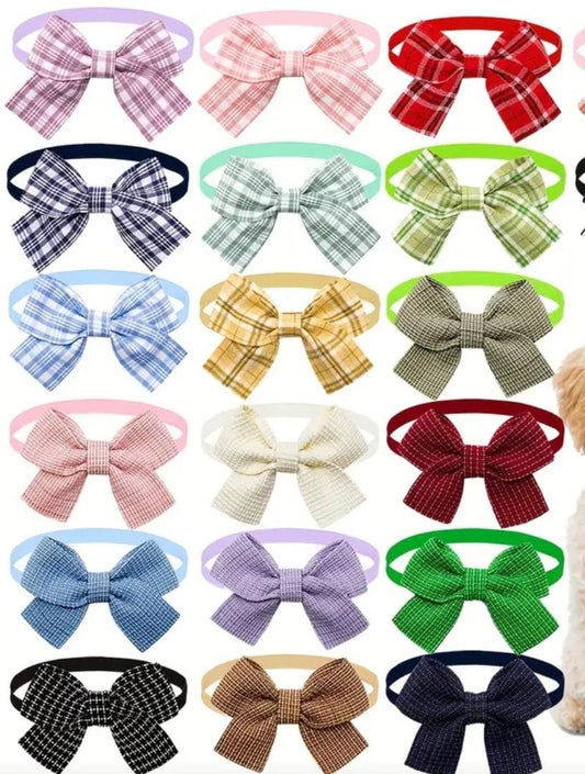 Random 10pcs Cute Dog Bowtie Plaid & Solid Pet Bowties for Dogs and Cats