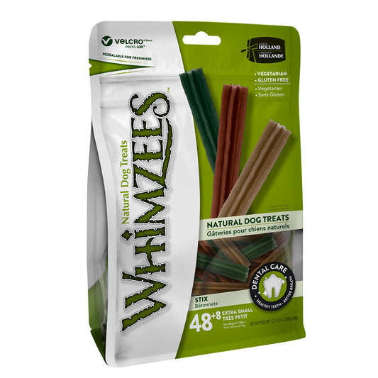 Whimzees Dental Care Stix Xtra Small Mix Brown / Green / Orange Dog Treats - 420G