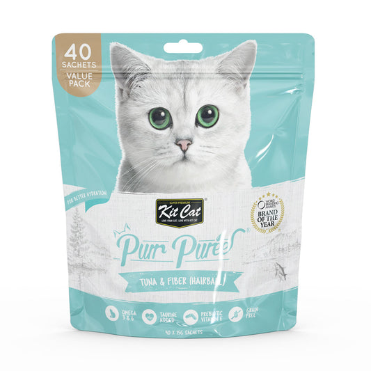 Kit Cat Purr Puree Tuna & Fiber (Hairball) (15G x 40 Sachets Value Pack)