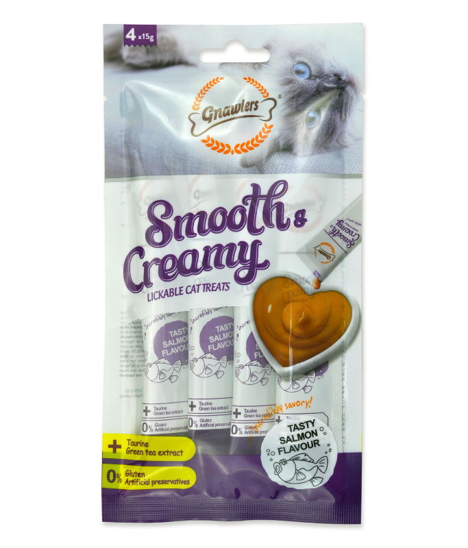 Gnawlers Smooth & Creamy Lickable Cat Treats - Salmon Flavour (4x15g)