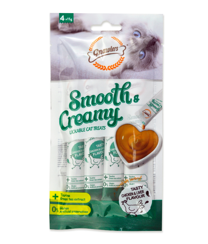 Gnawlers Smooth & Creamy Lickable Cat Treats - Chicken & Liver Flavour (4x15g)