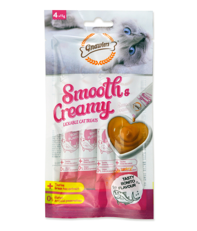 Gnawlers Smooth & Creamy Lickable Cat Treats - Bonito Flavour (4x15g)
