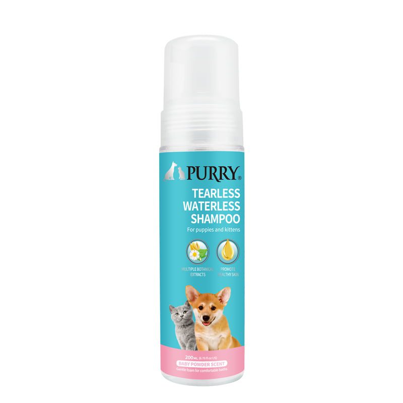 Purry Tearless Waterless Shampoo for Puppies And Kitten Baby Powder Scent - 200 ML