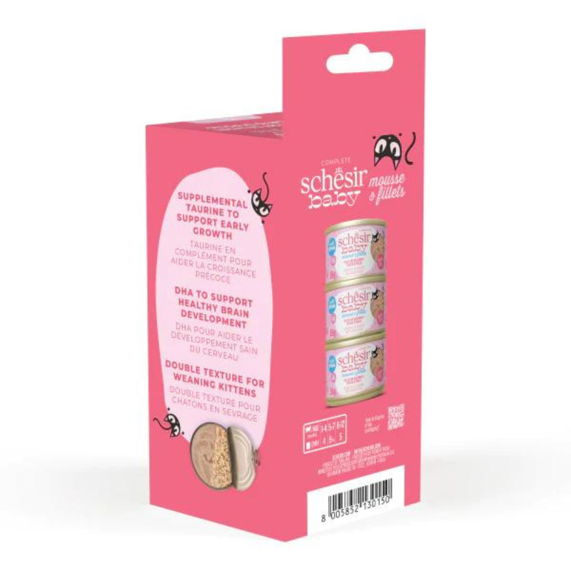 Schesir Kitten Chicken Salmon Wet Food – Schesir Mousse & Fillets (3x55g)