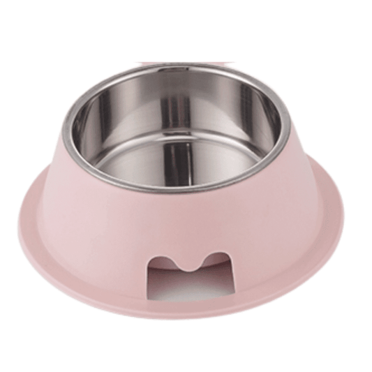 Pet Feedrer With Stainless Steel Bowl & Non Slip Rubber Bottom-13.5x6.6cm (Pink)
