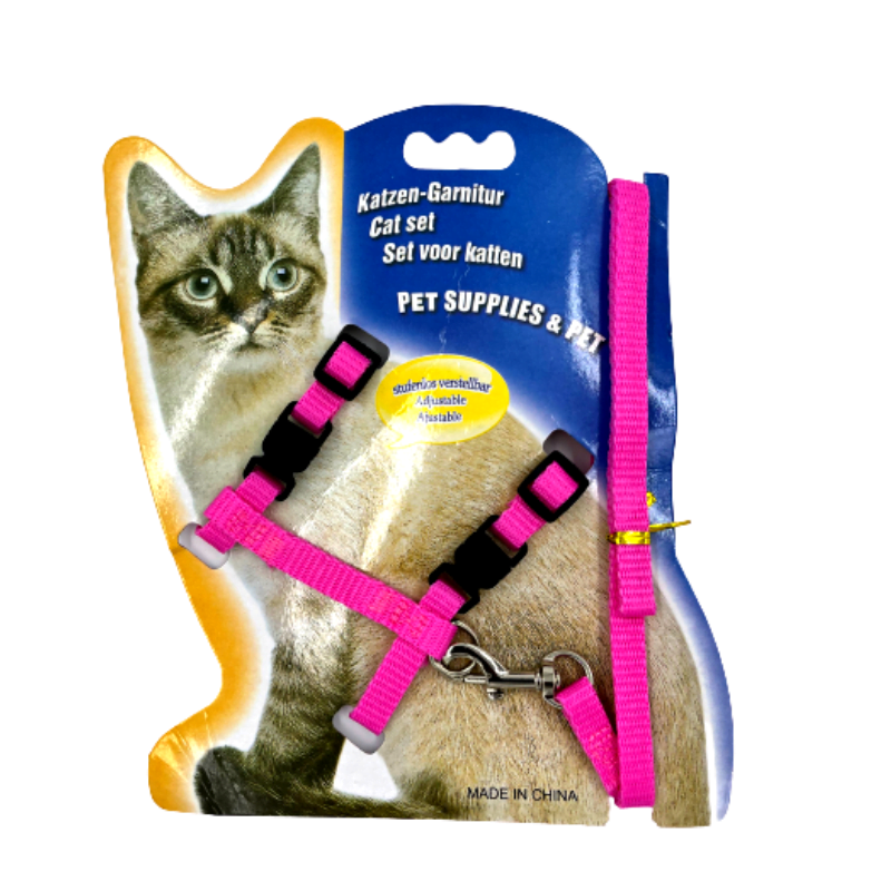 Cozy Paws Adjustable Cat Harness With Leash - Pink