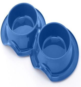 Pets Club Plastic Double Bowl Anti-Ant, 98ML, Size 38*21*5.5Cm - Blue