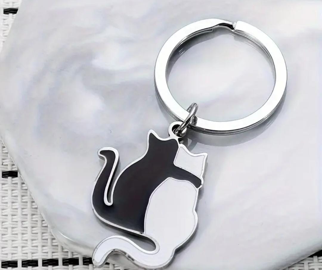 Cute Black & White Cat Keychain