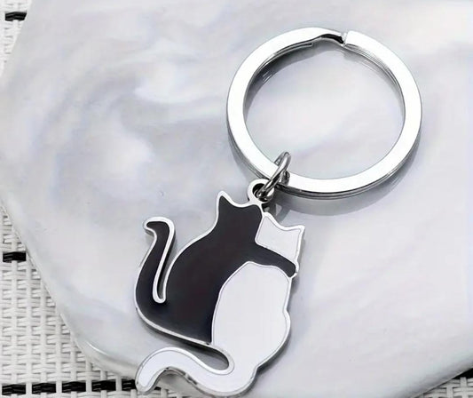 Cute Black & White Cat Keychain