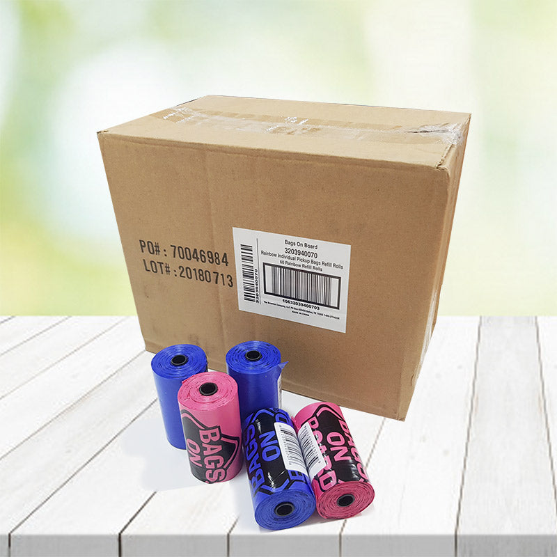 Bags on Board Rainbow Individual Pickup Bags Refill Rolls 1 BOX(60 Rolls)-Mixed Color