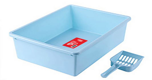 Cat Litter Tray with Scoop - Blue - M Size, 38 x 28 x 10 cm