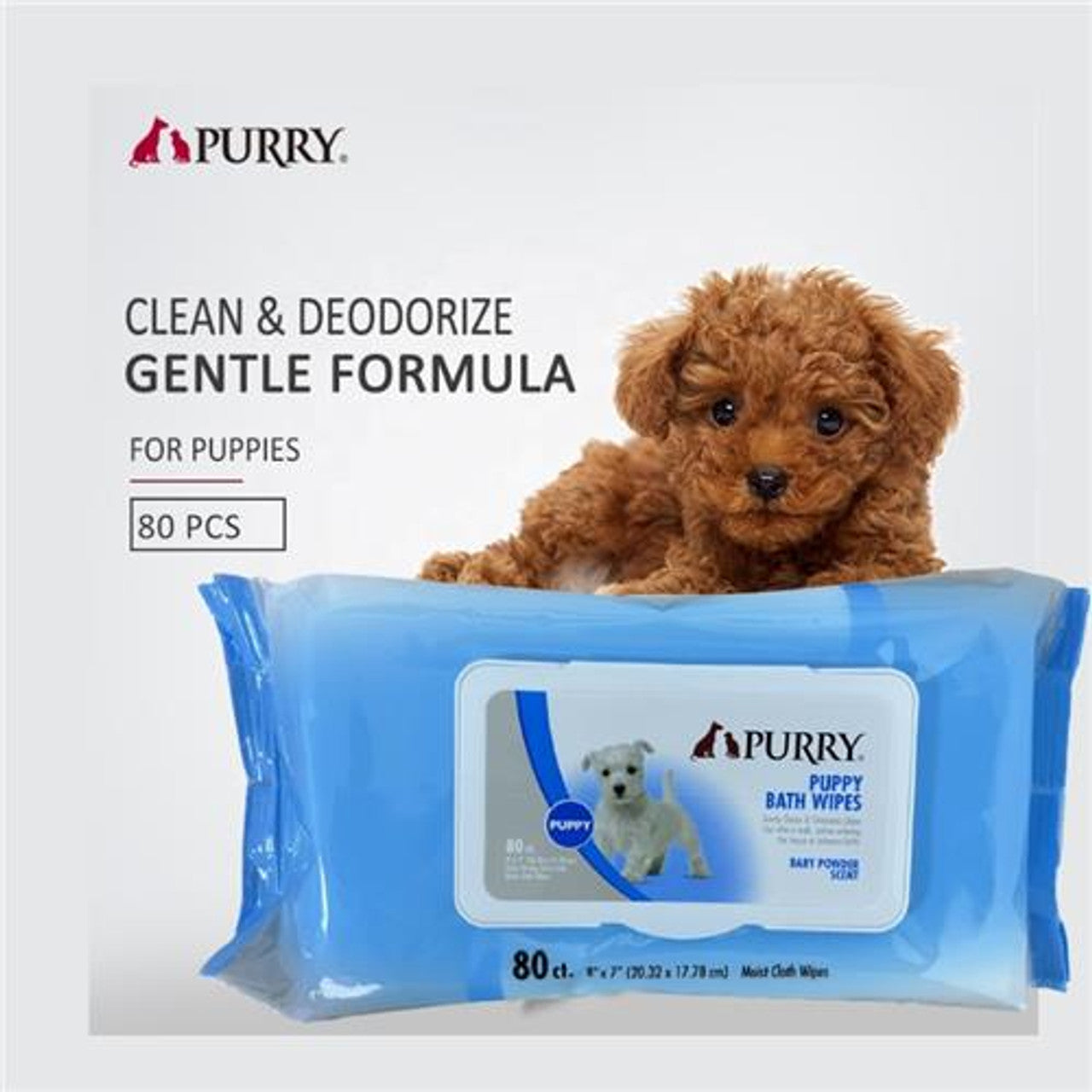Purry Puppy Bath Wipes With Baby Powder Scent 8"x7"-80pcs