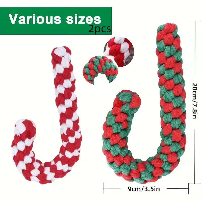 2pcs Festive Christmas Candy Cane Dog Chew Toys