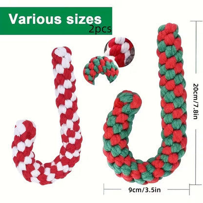 2pcs Festive Christmas Candy Cane Dog Chew Toys