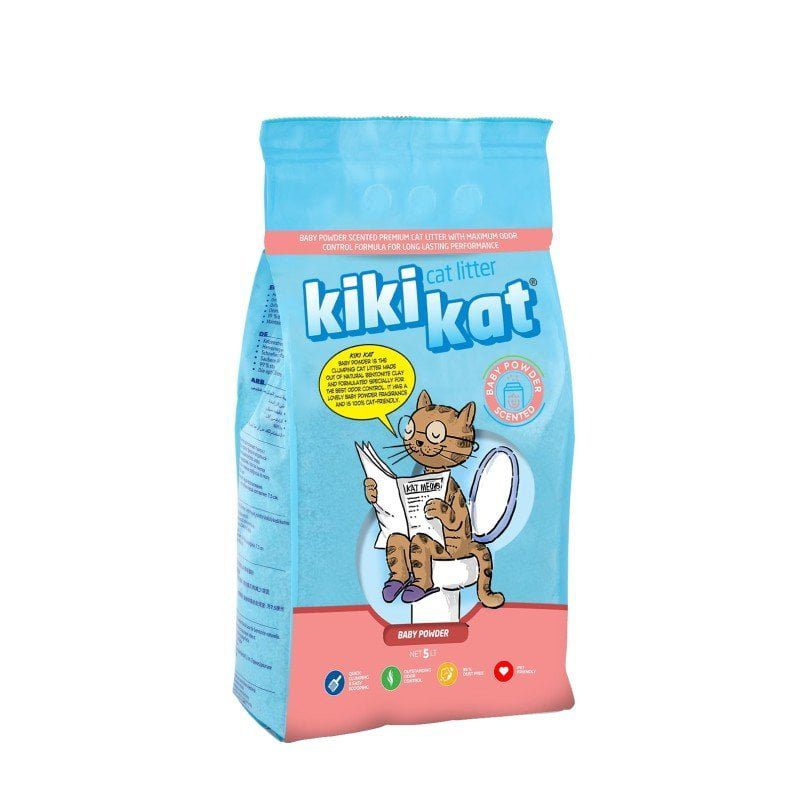 KiKi Kat White Bentonite Clumping Cat Litter-Baby Powder 5L (4.35kg)
